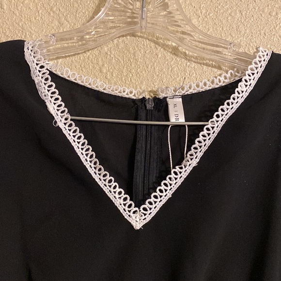 Black Dress with White Lace Cutout Sections Size 10 - Picture 5 of 13